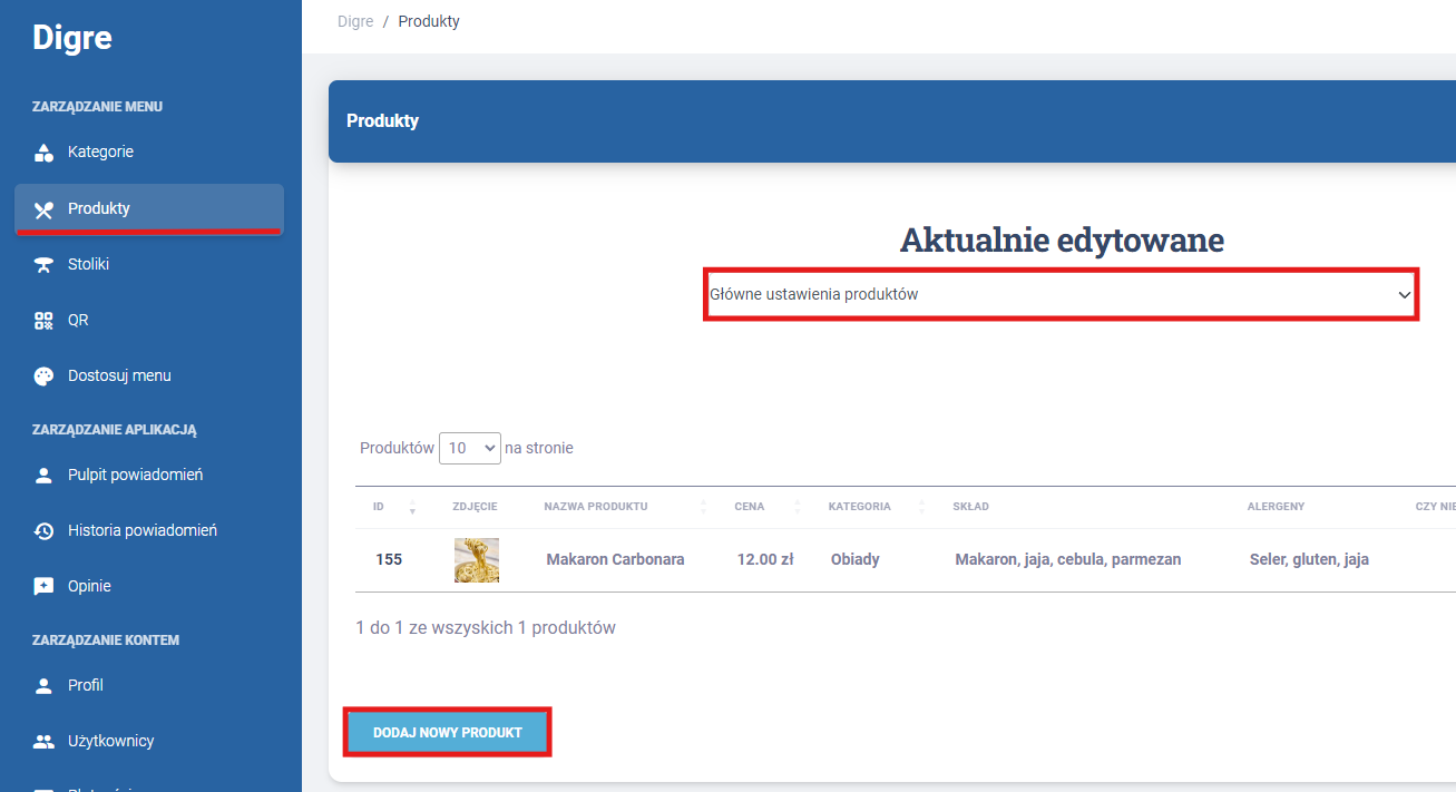 Digre — zrzut ekranu z aplikacji